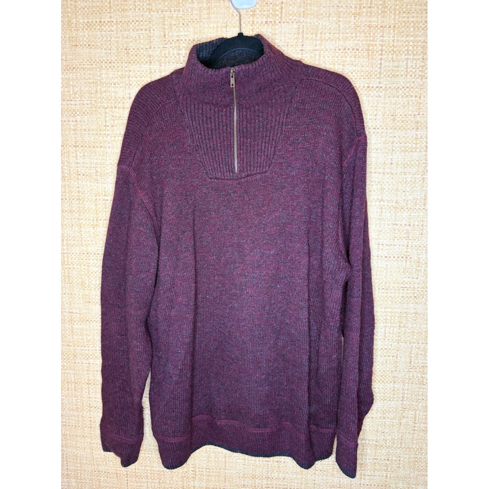 Irelandseye Mens XXL 100% Wool Quarter Zip Sweater Burgundy Marl Irish Knit